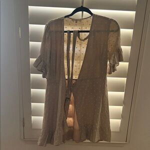 Wayf Beige Sheer Polka Dot Cardigan